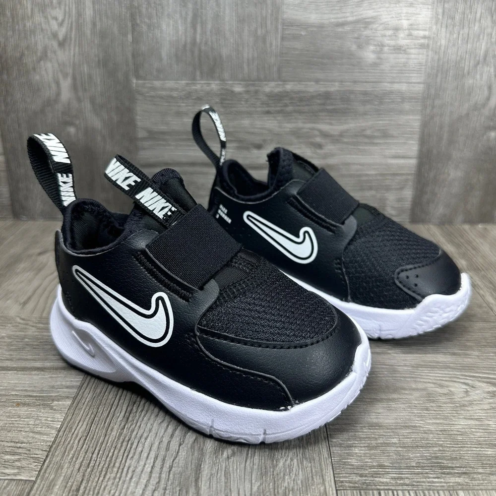 Nike‎ Flex Runner 3 Toddler 5C Black White Slip On Sneakers NEW FN1478-005